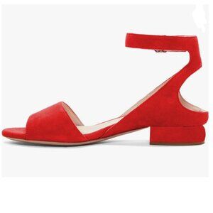XYD Red Strappy Low Heel Sandal for Women Open Toe Ankle Strap Slingback Shoes